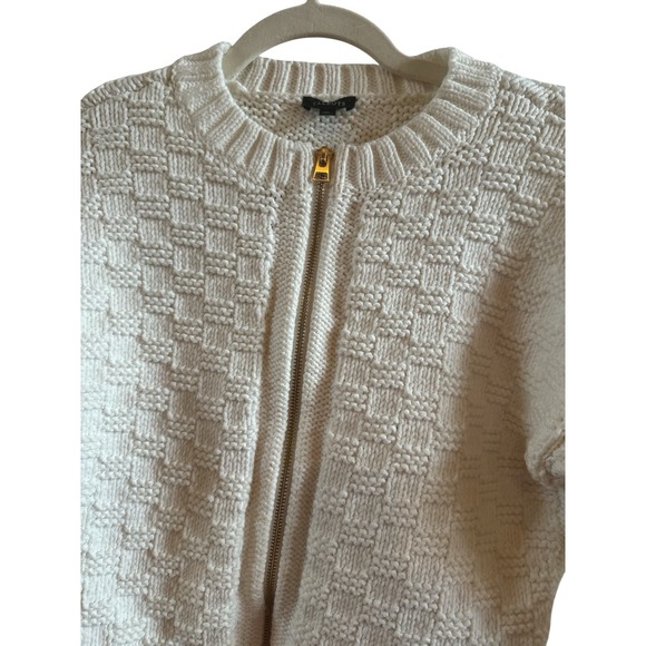 Talbots Chunky Cable Knit Woman's Size Xtra Small White Zip Up Sweater Classic - Picture 3 of 11